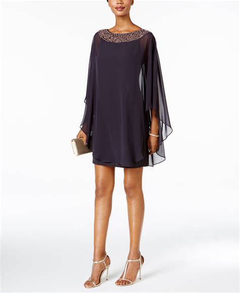 Xscape Embellished Chiffon Cape Overlay Dress Evening Wear Evening