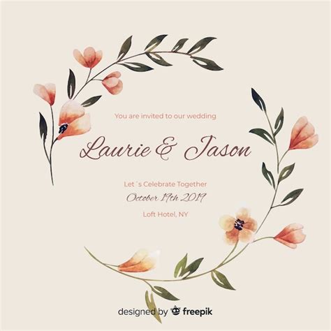 Aquarel Bloemen Frame Bruiloft Uitnodiging Gratis Vector