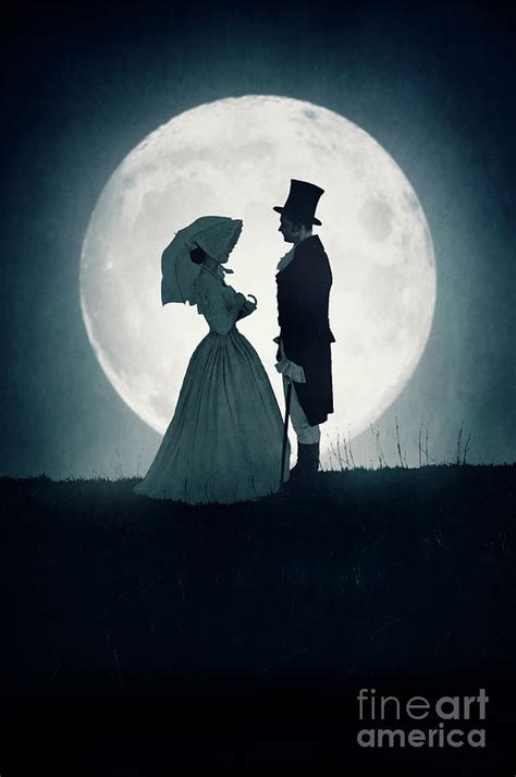 Victorian Couple In Silhouette Against A Full Moon Photograph By Lee