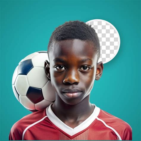 Portrait d un jeune joueur de football avec un ballon sur la tête