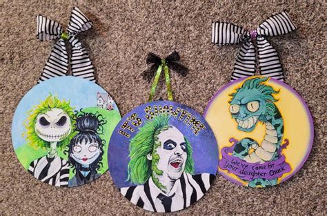 Beetlejuice Blacklight Glow In The Dark 12 Handpainted Wall Hanging Halloween Door Hanger Etsy