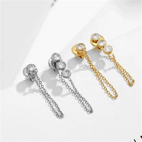 14 K Gold Trendy Korean Women Unique Luxury Chain Hanging Earings Asymmetric Dangle Drop