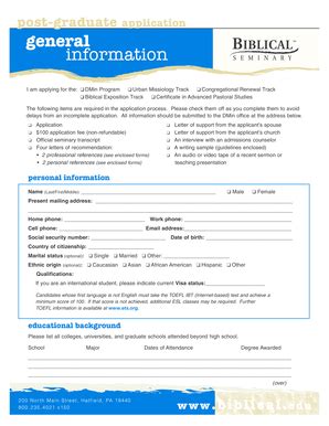 Fillable Online Dmin Application Biblical Seminary Fax Email Print