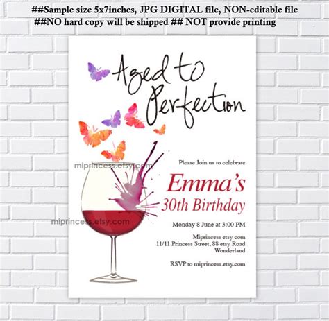 Wine Invitation Women Birthday Party Aged To Perfection Red Etsy