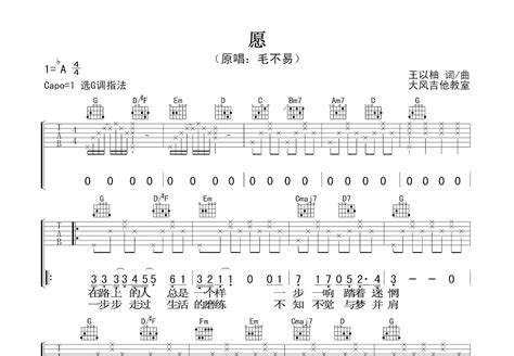 愿吉他谱毛不易g调弹唱82专辑版 吉他世界