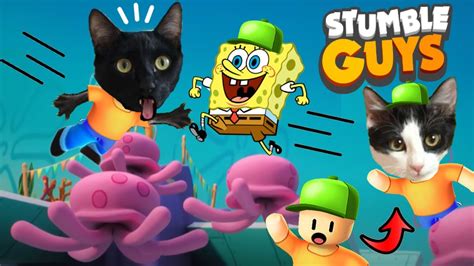 Bob Esponja En Stumble Guys Pero Jugando Con Gatitos Luna Y Estrella