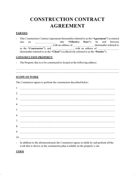 Construction Contract Template (Free Printable)