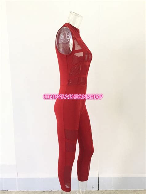 Sexy Women Patchwork Mesh Sleeveless Bodycon Jumpsuitandromper Bodysuit