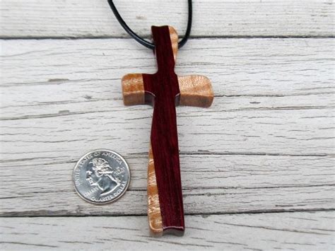 Large Wooden Cross Necklace Sycamore Brazilian Purpleheart Etsy