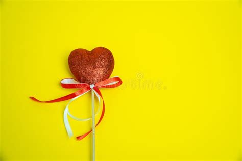 Red Heart With White And Red Ribbon Symbol Of Love Handmade On A