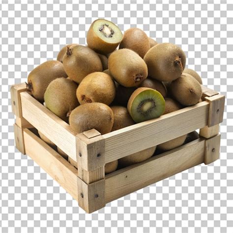 Fruta De Kiwi En Caja De Madera Aislada Sobre Un Fondo Transparente