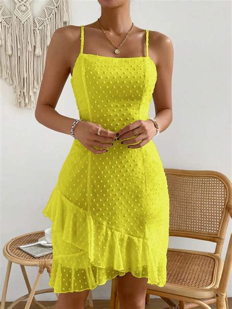 Shein Vcay Swiss Dot Tie Backless Ruffle Hem Cami Dress Shein Usa