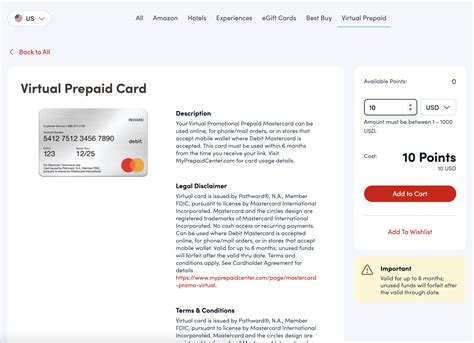 Redeeming Points for Virtual Prepaid Cards