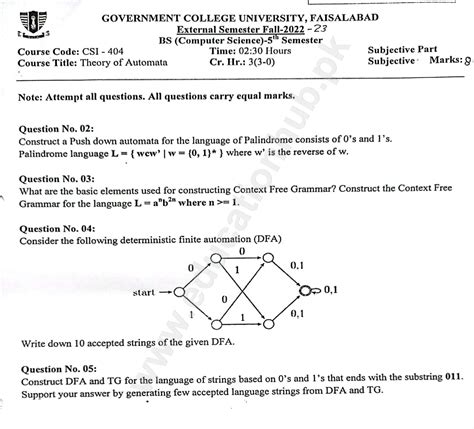 Theory Of Automata Bscs Gcuf Past Paper Education Hub