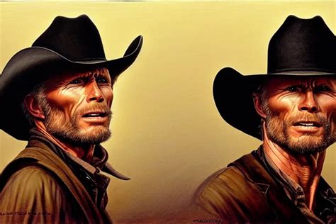 Poster Portrait Of Ed Harris As A Black Hat Cowboy In Stable