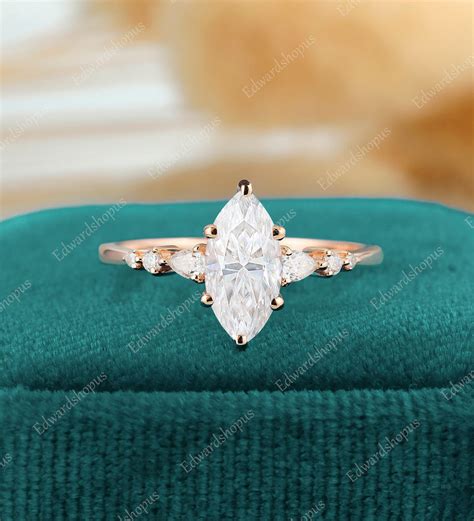 Marquise Cut Moissanite Engagement Ring Vintage Ring Rose Gold Women