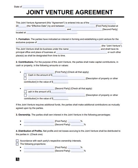 Joint Venture Agreement Template