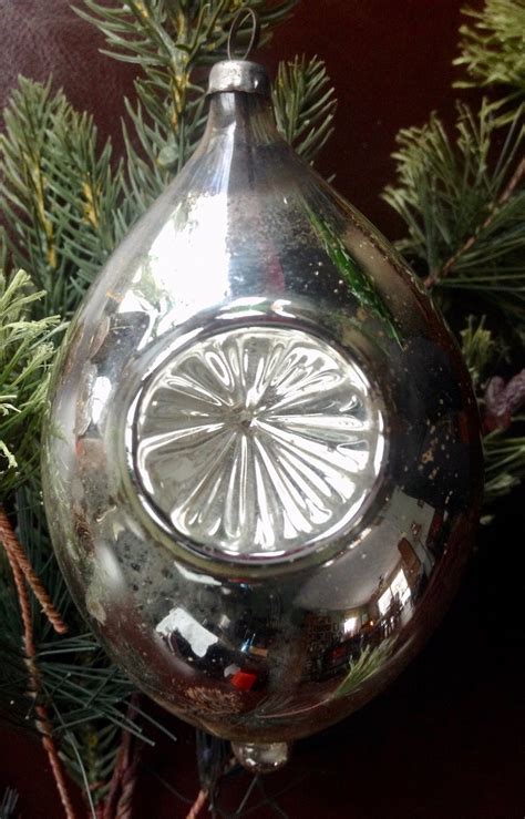 Vtg Blown Mercury Glass Double Indent Teardrop Ornament Shiny Silver Finial Antique Price