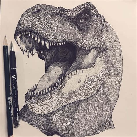 Download A Drawing Of A T - Rex With Its Mouth Open | Wallpapers.com