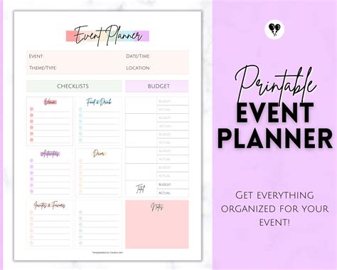 Printable Event Planner Template Party Planner Birthday Etsy Australia