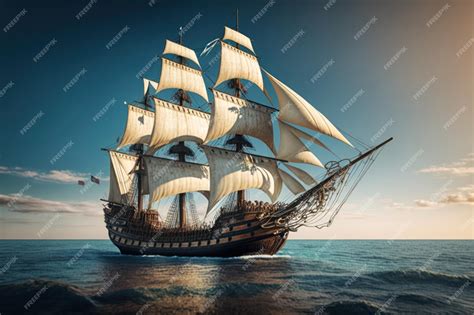 Premium Photo Old Sailing Ship Adrift In The Ocean On A Sunny Day