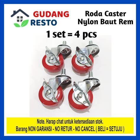 Jual Roda Merah Caster Hidup Rem Castor Nylon Nilon Baut Inch Troli