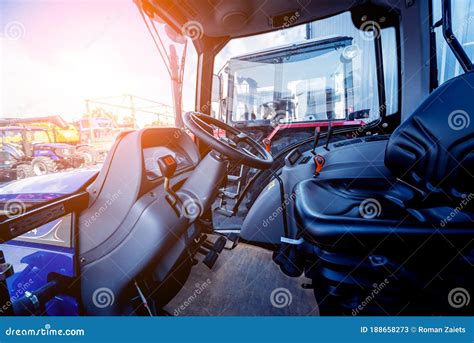 Modern Tractor Cabin Interior. Agricultural Exhibition Stock Image ...