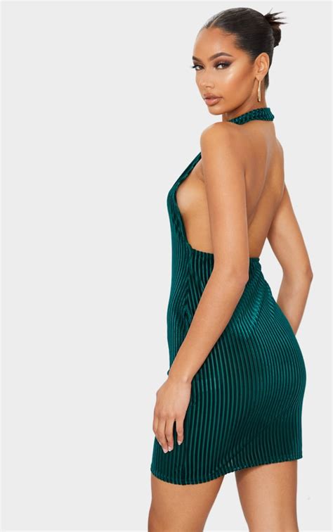 Green Velvet Rib Bodycon Dress Prettylittlething Usa