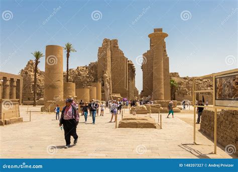 The Amun Temple Complex In Luxor, The Main Entrance With Tourists ...