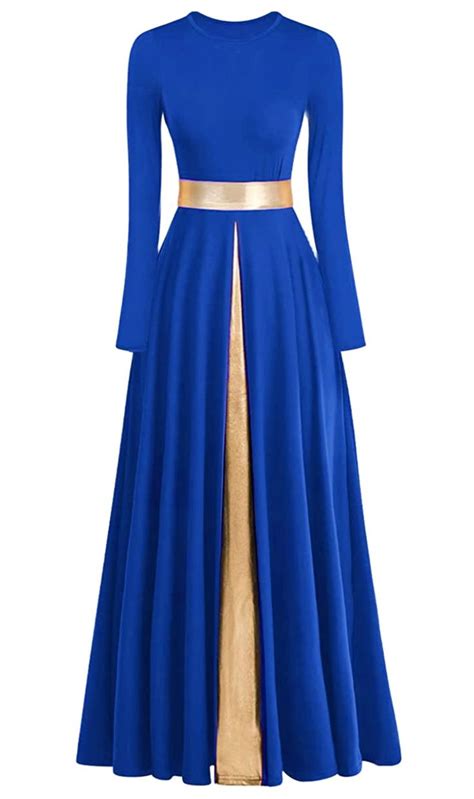 ELLYDOOR Women S Praise Dance Dress Metallic Waistband Long Swing