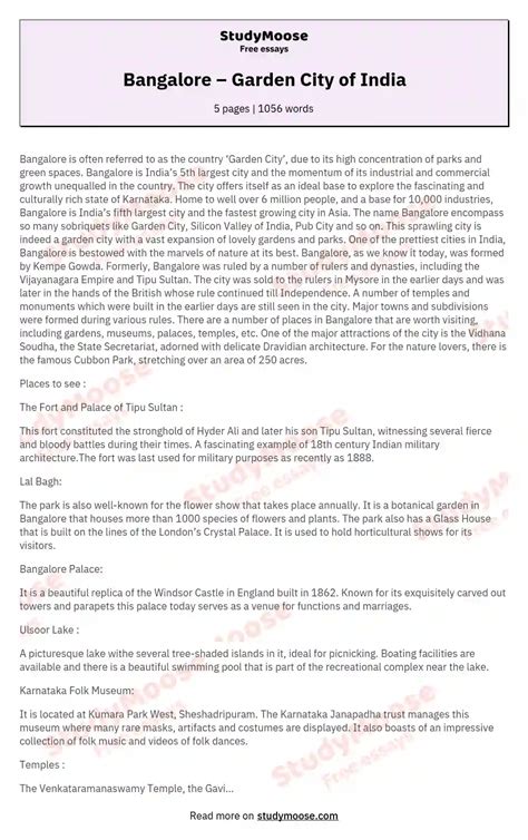 Bangalore – Garden City of India Free Essay Example