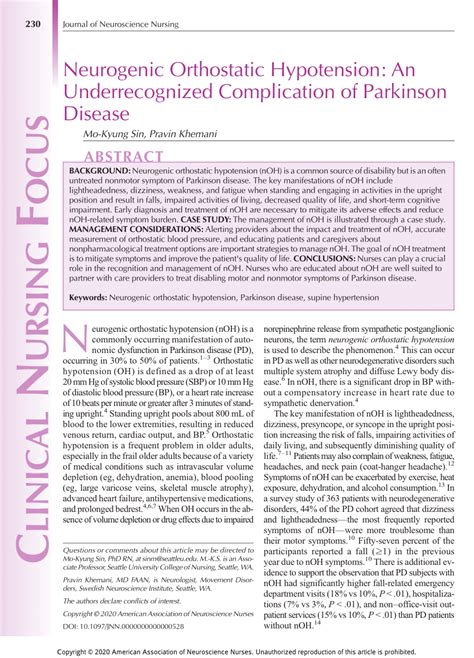 Pdf Neurogenic Orthostatic Hypotension An Underrecognized Complication Of Parkinson Disease