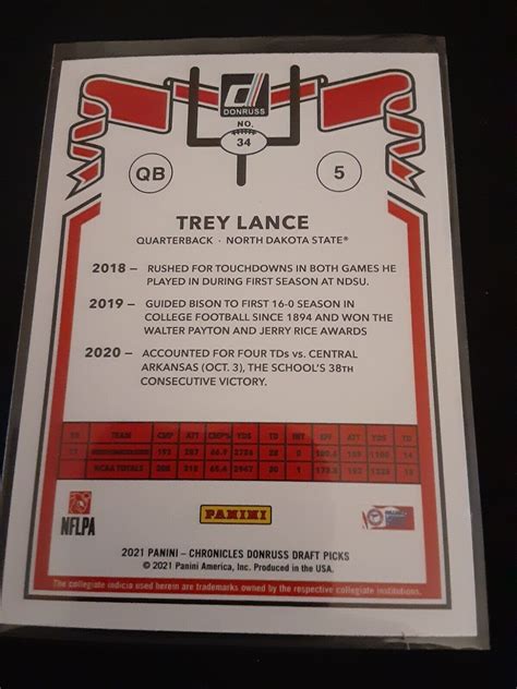 2021 Panini Chronicles Donruss Trey Lance Rookie Card 5 EBay