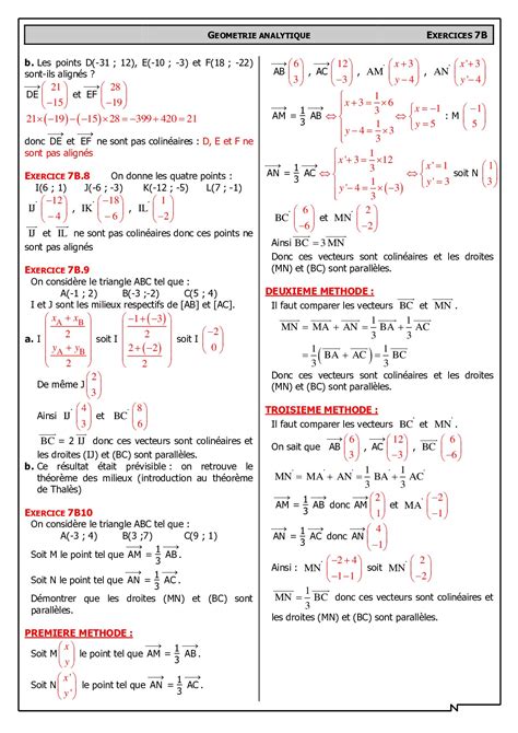 Vecteurs Colin Aires Corrig S D Exercices Alloschool