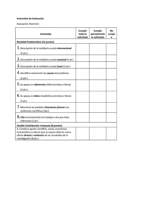 Instructivo De Evaluación Tarea 03 Instructivo De Evaluación Evaluación Check List Contenido