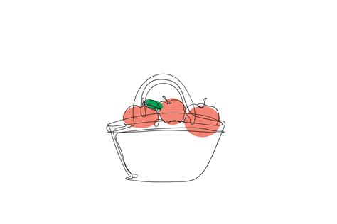 Apples in Basket - Continuous Line Drawing Graphic by tyasdrawing · Creative Fabrica