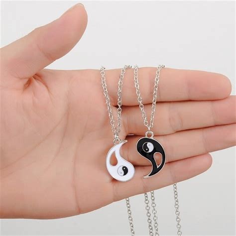 Ying Yang 2 Piece Necklaces Eight Diagrams Black And White Yin Etsy Uk