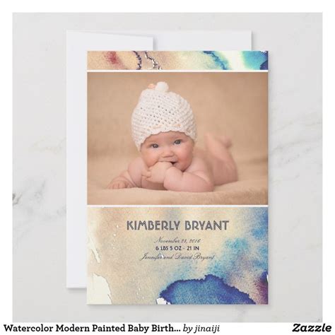 Aquarell Moderne Gemalte Baby Geburts Mitteilung Ank Ndigung Zazzle