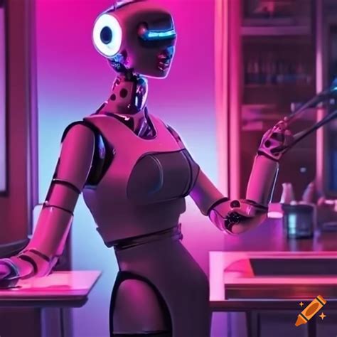 A Neon Robot Waitress Serving At A Futuristic Diner On Craiyon