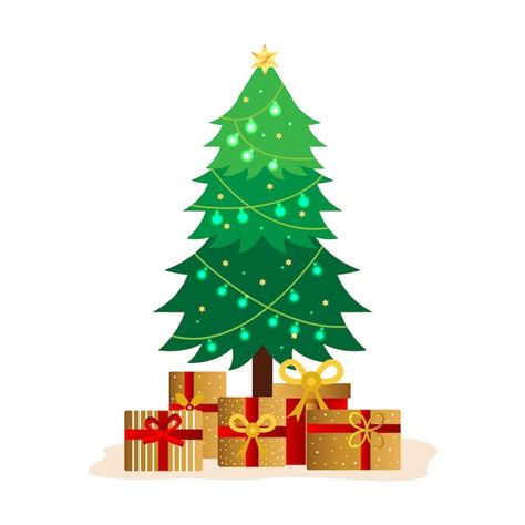 Premium Vector Decorated Christmas Tree With Gift Boxes