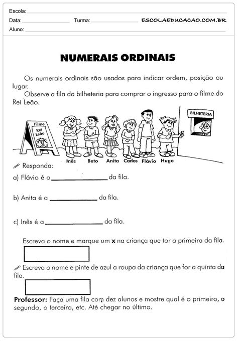 24 Atividades Números Ordinais para Imprimir Online Cursos Gratuitos