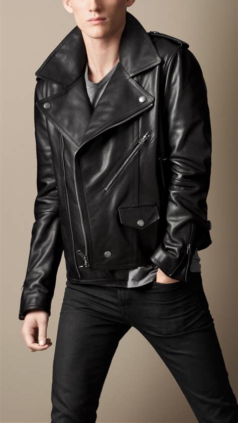 Black Rivet Leather Jacket With Hood ~ Jacket Leather Burberry Biker Mens Men Brit Lyst Laurent