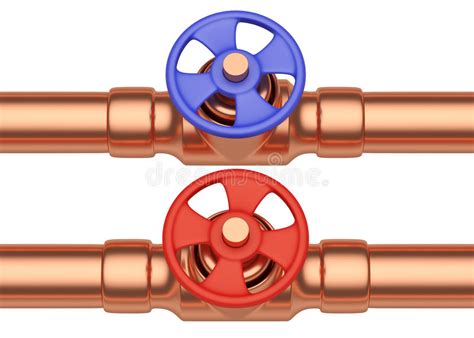 Red And Blue Valves On Copper Pipes Front View Stock Illustration