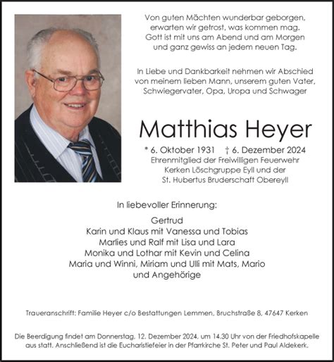 Alle Traueranzeigen für Matthias Heyer trauer rp online de