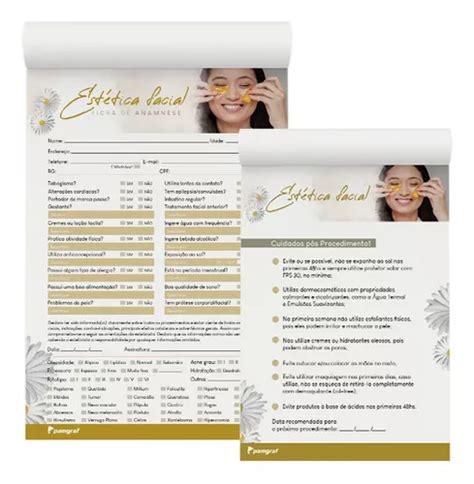 1 Kit Ficha Anamnese De Estética Facial Bloco Cuidados