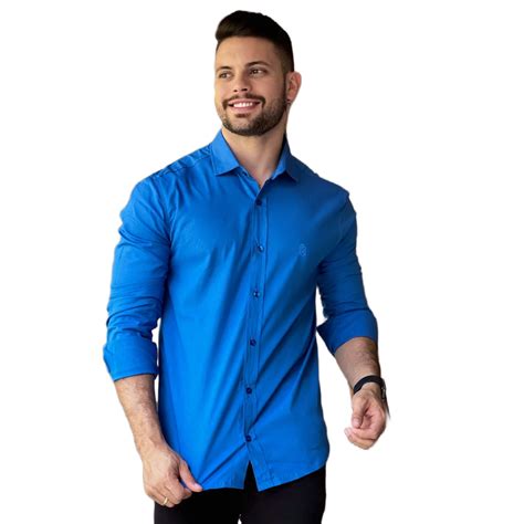 Camisa Slim Fit Lisa Manga Longa Azul Royal V Club