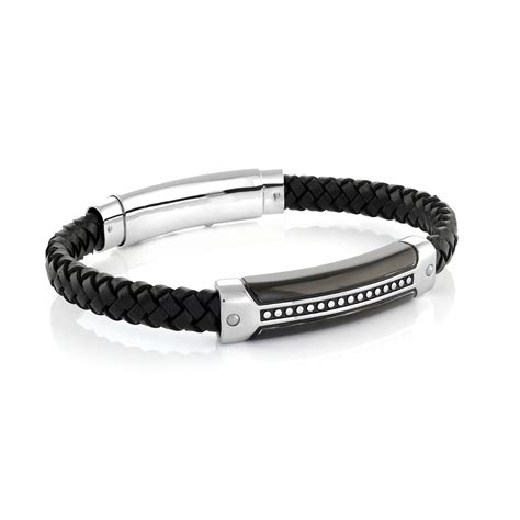 Adjustable Stainless Steel Leather Bracelet V1 Black Italgem