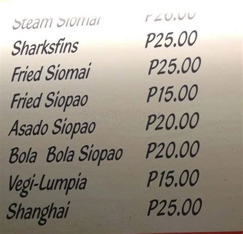 Menu at Siomai House restaurant, Manila, LRT1 Central Terminal Station