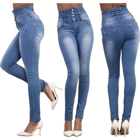 Nouveauté Bleu Claire Pantalon En Jeans Femme Slim élastique Taille