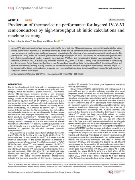 PDF Prediction Of Thermoelectric Performance For Layered IV V VI